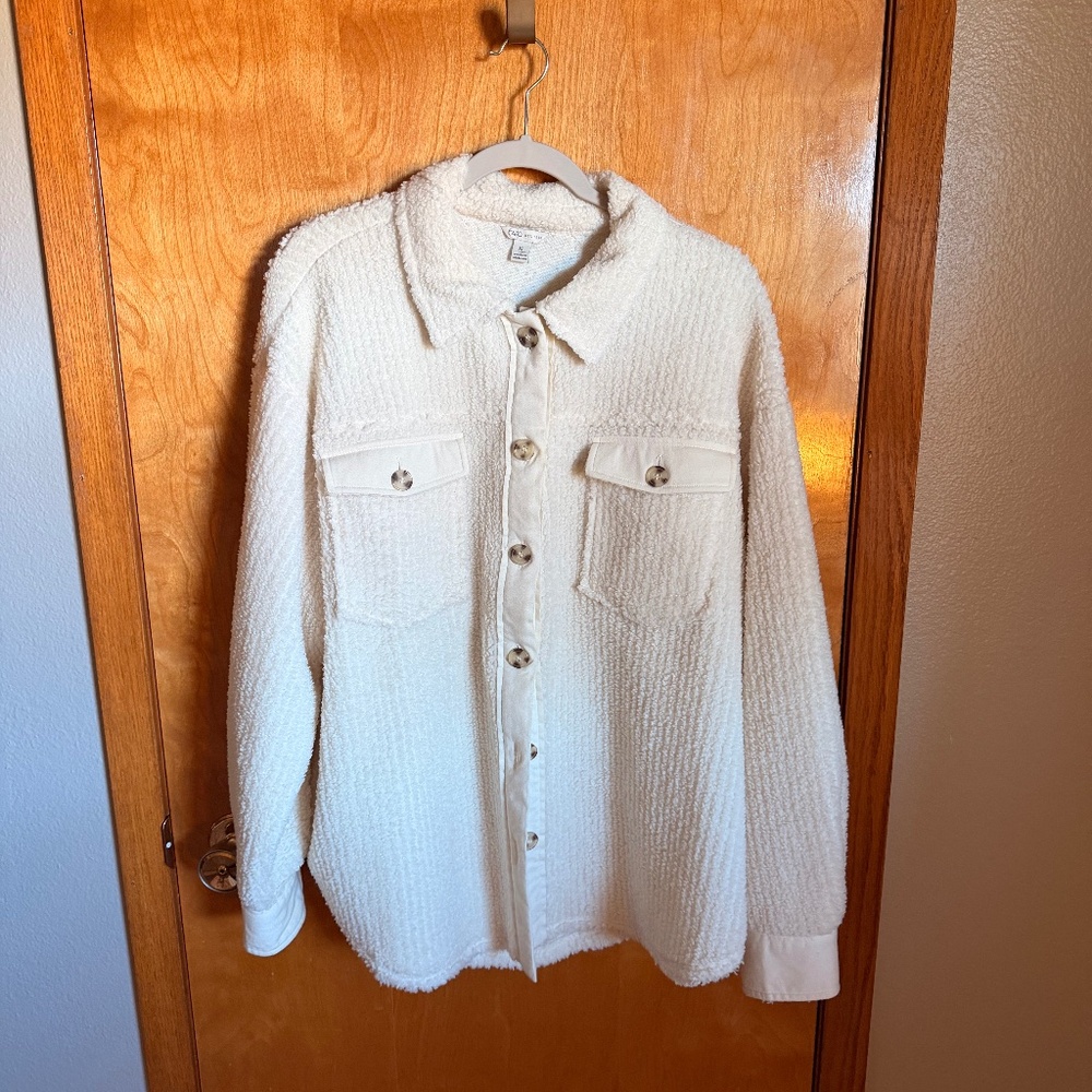 Catos White Sherpa Button Up Jacket